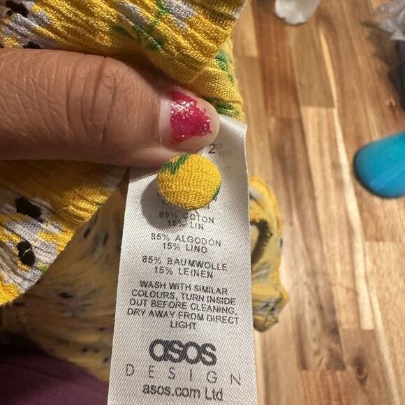 ASOS DESIGN waist button front tiered mini yellow floral print dress - Picture 8 of 9